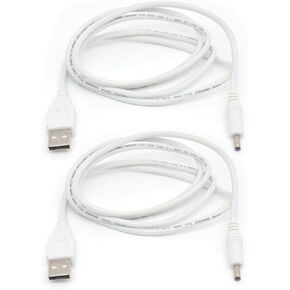 2PCS USB to 5V DC Power Cable White,4FT/1.2M USB to 3.5 x 1.35mm Plug Barrel Jack 5V DC Power Supply Cord Cable,20AWG USB DC 5V Charging Cable Adapter for Fans,Cartoon Watches,Speakers