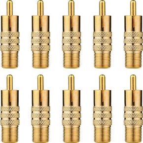10-Pack F-Type Female to RCA Male Coaxial Cable Audio Video Adapter Gold Plated Connector Straight Coupler