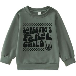 MODNTOGA Toddler Girl Boy Somebody's Feral Child Sweatshirt Skeleton Love Graphic Halloween Shirt Long Sleeve Pullover Tops