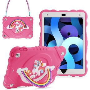 XZC Case for iPad 9th/8th/7th Generation 2021/2020/2019(10.2 inch), Unicorn Cute Cover Heavy Duty Shockproof Protective Case with Built-in Stand Strap for Kids Girls Women (Rose)