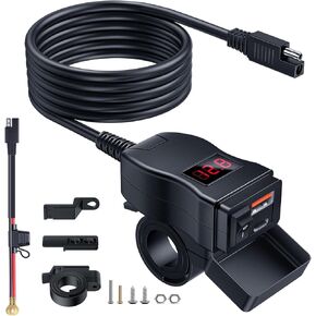 EXTRACTME Motorcycle USB Charger, Dual USB Type C PD & Quick Charge 3.0 Motorcycle Phone Charger with Voltmeter & ON/Off Switch, Waterproof Motorcycle Accessories for All Phone, Tablet, GPS