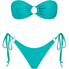 VOLAFA Women's Triangle Bikini Sets Bandeau O Ring Strapless Side Tie Thong Swimsuit Two Piece Bathing Suit