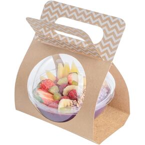 Restaurantware Thermo Tek 22.6 x 6.3 Inch Food Carrier 50 Chevron Pattern Container Carrier - Disposable For 28 oz Containers Kraft Paper Sphere Container Carrier Containers Sold Separately