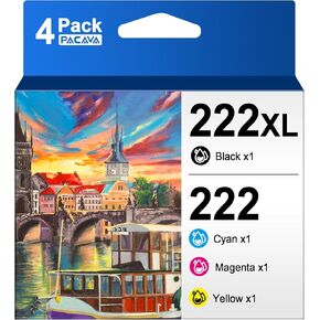 222XL Ink Cartridges for Epson 222 Ink Cartridge, 222 XL for Epson 222XL Ink Cartridges Combo Pack Works with Epson Workforce WF-2960, XP-5200 Printer (4 Pack)