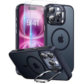 for iPhone 16 Pro Max Case with Stand, 2pcs HD 6.9" Tempered Screen Protectors, [Skin-Friendly] [Fit for Magsafe] [Metal Buttons], Camera Kickstand Phone Case for iPhone 16 Pro Max, Pink