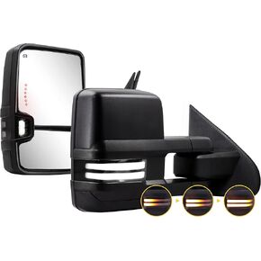 Sanooer Switchback Towing Mirrors Painted 636R Compatible with 2014-2018 Chevy Silverado GMC Sierra with Dynamic Turn Signal Running Lights Backup Heated Pair (Switchblade Silver Metallic)