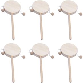 EXCEART Baby Toy 6pcs Wooden Musical Rattle Toy Unfinished Wooden Rattle-Drum Round Corner Handcraft Baby Shaking Drum Early Educational Toy for Kids DIY Painting Drawing Kids Toys