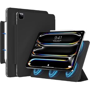New Magnetic Case for iPad Pro 11-Inch M4 2024, Slim Trifold Stand Case Supports Pencil Pro and Pencil (USB-C), Auto Wake/Sleep, Non-Slip and Scratch-Resistant PU Leather, White Cream