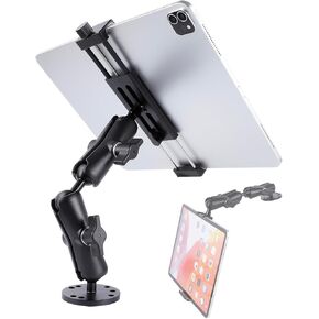 Aluminum Heavy-Duty Drill Base Tablet Holder Mount for 4.7"-15" iPad Pro,Mini,Samsung Galaxy Tab, Surface, 360°Adjustable 2-Stage Arm Car Stand for Truck Dashboard Wall Desk Commercial Vehicle