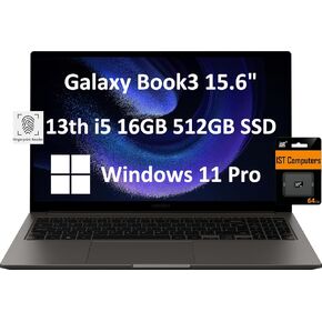 SAMSUNG Galaxy Book3 Business Laptop (15.6" FHD, Intel 13th Gen 10-Core i5-1335U, 16GB RAM, 512GB SSD), Fingerprint, 12-Hour Long Battery Life, Wi-Fi 6E, Webcam, IST SD Card, Win 11 Pro, Graphite