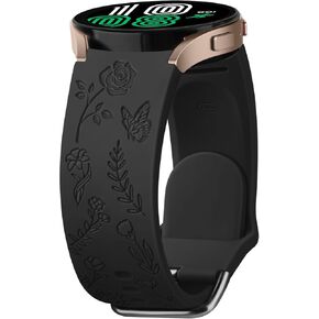 AK Floral Engraved Band for Samsung Galaxy Watch 6 Band 40mm 44mm / Galaxy Watch 6 Classic Bands 43mm 47mm, 20mm Soft Silicone No Gap Sport Band Adjustable Replacement Strap for Galaxy Watch 6 Band Women Men