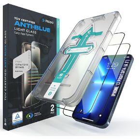 Deppa |2 Pack| Eye Safeguard TÜV Certified Anti-Blue Light Screen Protector for IPhone 13 Pro/13/14 (6.1') Tempered Glass Edge to Edge Full Cover with Easy Installation Kit Tray