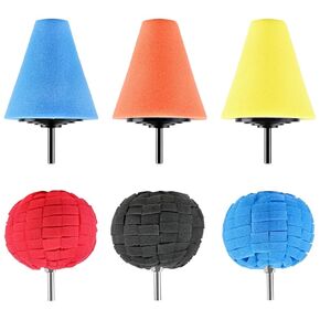 6 Pcs Car Wheel Hub Drill Buffing Sponge Pads Kit, Aemygo Automotive Cone Metal Polish Buffing Pads Polishing Ball Car Wheels Care Buffing Tool for Metal, Plastic, Ceramic and Glass