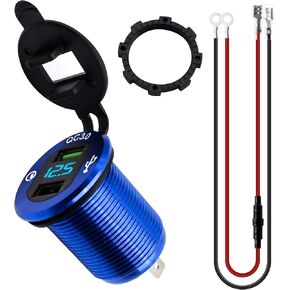 HiSport USB Quick Charge 3.0 Port & PD USB C Car Charger Socket, 12V USB Outlet with Voltmeter and Power Switch for Car Boat Marine Truck