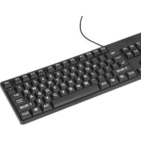 Large Print Computer Keyboard for Visually Impaired, Elderly, 104 Keys USB Wired Keyboard for Computer, White Letter with Black Background