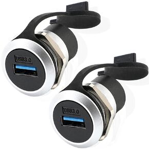 USB 3.0 Panel Mount Coupler, USB Female to Female Pass Through Connector with Waterproof Cover for Audio, Video, Networker (2 Pack)