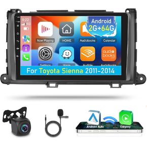 [2+64G] for Toyota Sienna 2011-2014 Car Radio with Carplay and Android Auto - 9 inch Touchscreen Android 13 Car Stereo - WiFi/GPS/Mulitple UI Themes/SWC/Mirror Link + AHD Backup Camera