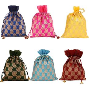 Touchstone NEW Traditional Indian Handcrafted Attractive Petals Pattern Fancy Shopping Gifts Jewelry Wedding Vibrant Multicolor Sweet Distribution Drawstring Bags Set Of 9 For Women.