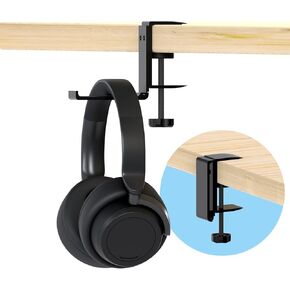 MMOBIEL Headphone Stand, Foldable Headset Stand, Under Desk Headphone Holder - Universal Fit, Adjustable Clamp and Space Saving - Gaming Headset Hook, Headset Holder Hanger Mount, Black Aluminum