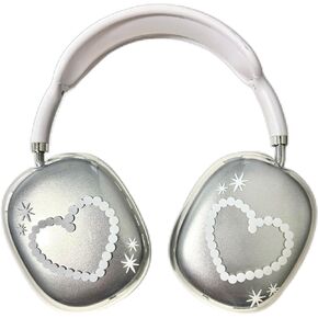 Cute Love Heart Cover Compatible with Airpods Max,Clear Lovely White Heart Pattern Design Case for Women Girls,Soft TPU Silicone Anti-Scratch Shockproof Protective Case for Airpod Max
