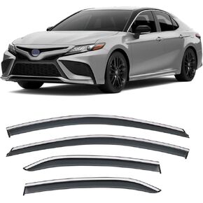 VESUL Tape-on/Clip-on Window Wind Deflector Polycarbonate Rain Guard Vent Visor Compatible with Toyota Highlander 2014-2019 with 304 Stainless Steel Trim Smoke Gray