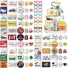101 Pcs Interchangeable Seasonal Tiered Tray Decor Set Farmhouse Holiday Tiered Tray Decorations Interchangeable Tabletop Tray Decor for Holiday Seasonal Home Decoration Kitchen