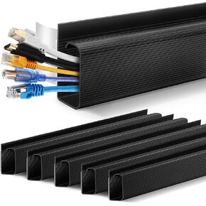 ZhiYo Cable Management Under Desk 6x15.7in, 94.5in Cord Organizer for Desk, Self-Adhesive Cable Organizer, Cord Management Wire Organizers for Cords, Wire Management Cable Raceway Black J Channel