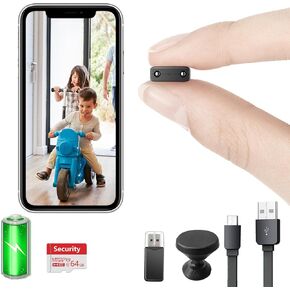 【Free 64G】 Smallest Wireless WiFi Camera With Battery,HD1080P Portable Security Camera with Video Recording Live Feed,Night Vision,Motion Detection,Remote Viewing for Security with iOS Android APP