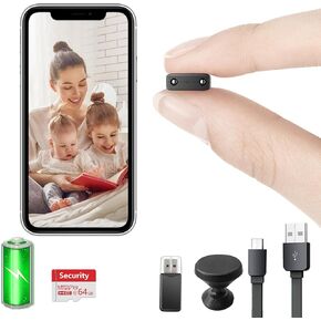 【Free 64G】 Smallest Wireless WiFi Camera,HD1080P Battery Portable Security Camera with Video Recording Live Feed,Night Vision,Motion Detection,Remote Viewing for Security with iOS Android APP