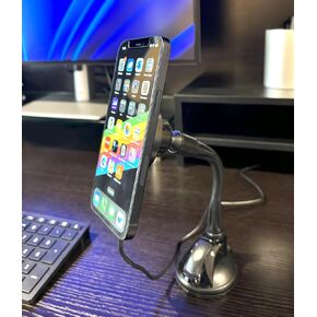 Stay-in-Place Magnetic Phone Charging Stand with Suction Base. Stays Firmly in Place and Doesn't Move Around. Flexible Gooseneck for Perfect Viewing Angle. Compatible with MagSafe.