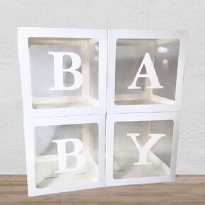 Baby Boxes with 4 Letters,40 Pink Balloon for Baby Shower Decorates,4 pcs clear Balloon Boxes BABY Blocks for Girls Birthday Party Decoration