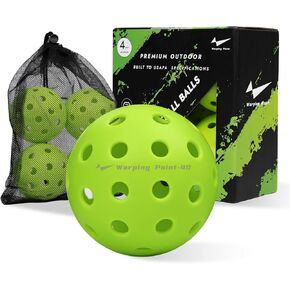 Warping Point Outdoor Pickleball Balls | 40 Holes | 4 Pack, 12 Pack | Meet USAPA Specifications | High Bounce Durable Practice Pickle Ball with Mesh Bag for Beginner Intermediate Player | Yellow