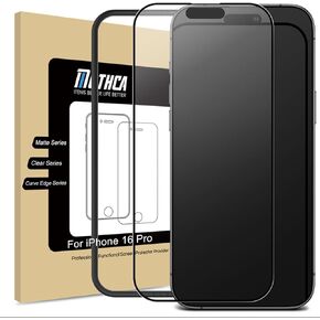 Mothca Matte Glass Full Coverage Screen Protector for iPhone 16 Pro 6.3-inch, Anti-Glare Anti-Fingerprint Black Edge Tempered Glass Film with Easy Installation Tool, Case Friendly, Smooth as Silk