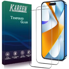 KAREEN [2-Pack Screen Protector for iPhone 16 Pro Max Tempered Glass, Anti Scratch, Bubble Free, 9H Hardness, Easy to Install