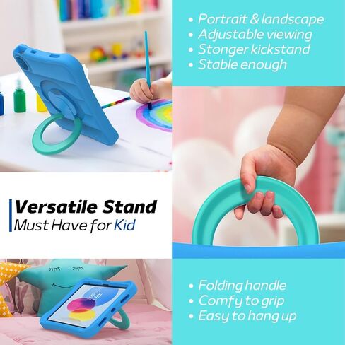 Kids Case for iPad 10th Generation 10.9 inch – Lightweight Rotating Stand Folding Handle Rugged Cover for Apple ipad 10 Gen Girls Boys, Pink in Kuwait