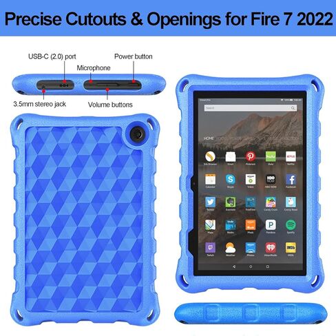حافظة تابلت Fire 7 الجديدة كليًا، الجيل الثاني عشر مقاس 7 بوصات (إصدار 2022)، حافظة تابلت Fire 7 للأطفال، غطاء تابلت مضاد للانزلاق وممتص للصدمات خفيف الوزن لجهاز تابلت أمازون كيندل فاير 7، أزرق in Kuwait