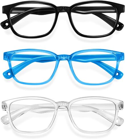 نظارات Okany Blue Light للأطفال، 3 عبوات مضادة للوهج وإجهاد العين، نظارات الكمبيوتر والهاتف والهواتف اللوحية للحماية من الأشعة فوق البنفسجية للأطفال الأولاد والبنات من سن 3 إلى 12 عامًا (أسود + شفاف + وردي) in Saudi Arabia