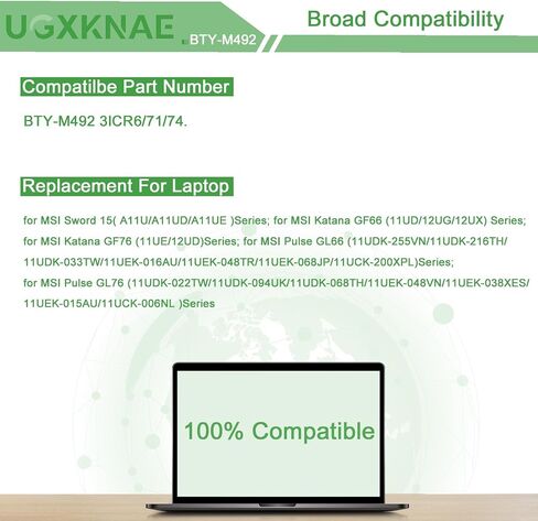 بطارية كمبيوتر محمول BTY-M492 متوافقة مع MSI WF66 WF76 11UI 11UJ Katana GF66 11UD 12UG 12UX GF76 11UE 12UD Crosshair 15 17 A11UCK A11UDK A11UEK Sword 15 A11U A11UD A11UE Pulse GL66 GL76 7506 in Saudi Arabia