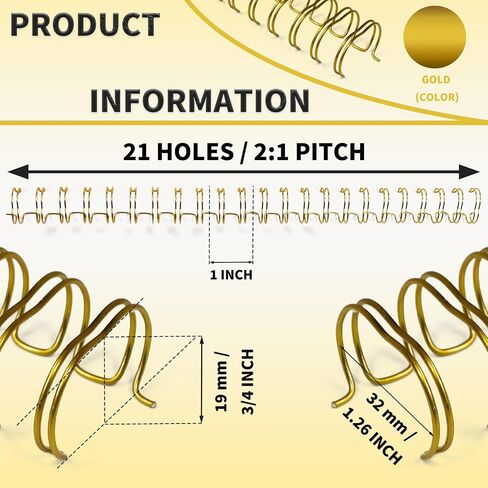 RAYSON Double Loop Wire Binding Spines, 3/8 Inch, 21 Holes, 2:1 Pitch, Binding Capacity 15-50 Sheets, Letter Size, Golden, Pack of 100 in Saudi Arabia