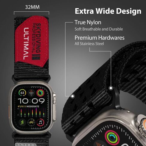 ULTIMAL Apple Watch Band for Apple Watch Ultra/Ultra2 49mm/45mm/44mm/42mm Ultrawide Sport Nylon Band for iWatch Series 9/8/7/6/5/4/SE/SE2 for Women Men Hollow Out Breathable watch band (49/45/44/42mm, Black) in Saudi Arabia