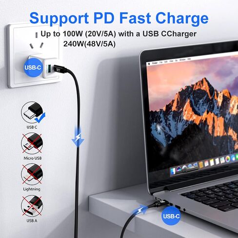 كابل USB C إلى USB C 25FT، 240W(5A) 4K60HZ USB3.2 GEN2x2، مخرج فيديو USBC شحن سريع ومزامنة لشاشة Xreal MacBook Pro iPad Pro iPhone 15 Pro Galaxy S22 المحمولة in Saudi Arabia