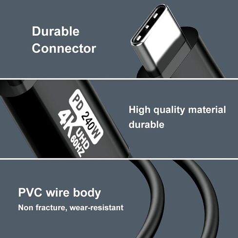 كابل USB C إلى USB C 25FT، 240W(5A) 4K60HZ USB3.2 GEN2x2، مخرج فيديو USBC شحن سريع ومزامنة لشاشة Xreal MacBook Pro iPad Pro iPhone 15 Pro Galaxy S22 المحمولة in Saudi Arabia