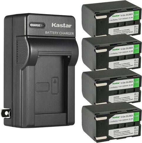 Kastar 4 عبوات SB-LSM320 بطارية وشاحن حائط تيار متردد بديل لـ Samsung SC-D357، SC-D362، SC-D363، SC-D364، SC-D365، SC-D366، SC-D371، SC-D372، SC-D375 ، SC-D453، SC-D455، SC-D457، SC-D557 الكاميرا in Saudi Arabia