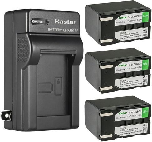 Kastar 4 عبوات SB-LSM320 بطارية وشاحن حائط تيار متردد بديل لـ Samsung SC-D357، SC-D362، SC-D363، SC-D364، SC-D365، SC-D366، SC-D371، SC-D372، SC-D375 ، SC-D453، SC-D455، SC-D457، SC-D557 الكاميرا in Saudi Arabia