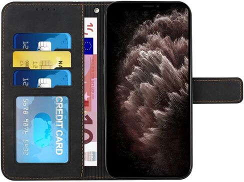 حافظة محفظة لهاتف Moto G Pure، حافظة Moto G Pure مع حامل بطاقة حافظة جلدية قلابة مع مسند مغناطيسي حماية كاملة متوافقة مع هاتف Motorola Moto G Pure Smile أسود in Kuwait