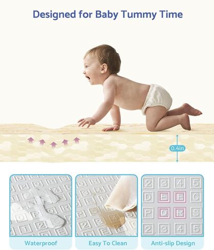 سجادة لعب الأطفال Blissful Diary، سجادة أطفال كبيرة مقاس 78 × 70 للأرضية، سجادة لعب إسفنجية ناعمة، سجادة لعب قابلة للطي للأطفال الصغار والرضع، سجادة زحف للأطفال قابلة للعكس للاستخدام الداخلي والخارجي (نمط قوس قزح) in Kuwait