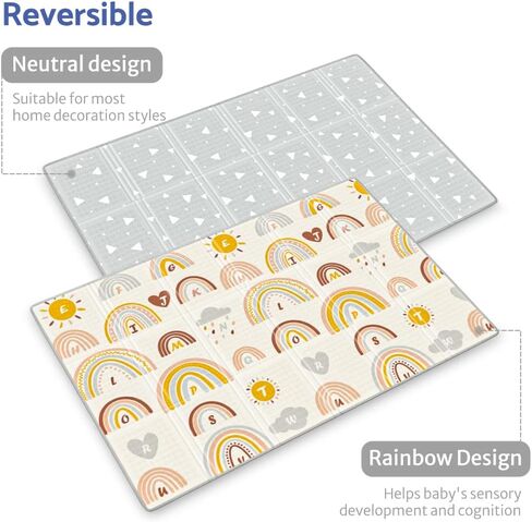 سجادة لعب الأطفال Blissful Diary، سجادة أطفال كبيرة مقاس 78 × 70 للأرضية، سجادة لعب إسفنجية ناعمة، سجادة لعب قابلة للطي للأطفال الصغار والرضع، سجادة زحف للأطفال قابلة للعكس للاستخدام الداخلي والخارجي (نمط قوس قزح) in Kuwait