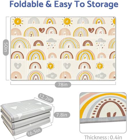 سجادة لعب الأطفال Blissful Diary، سجادة أطفال كبيرة مقاس 78 × 70 للأرضية، سجادة لعب إسفنجية ناعمة، سجادة لعب قابلة للطي للأطفال الصغار والرضع، سجادة زحف للأطفال قابلة للعكس للاستخدام الداخلي والخارجي (نمط قوس قزح) in Kuwait