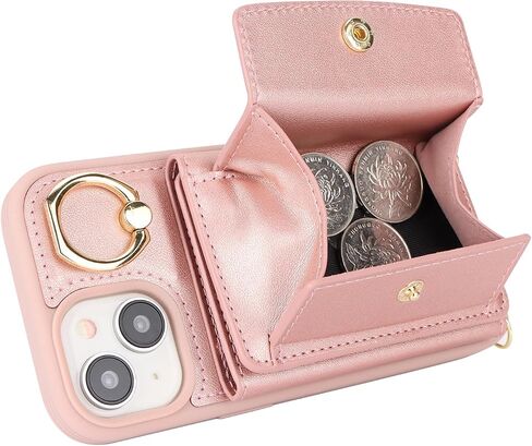 for iPhone 15 Plus Case with Card Holder for Women, for iPhone 15 Plus Phone Case Wallet with Strap Credit Card Slots Crossbody with Kickstand Zipper Case for iPhone15Plus-Rose Gold in Kuwait