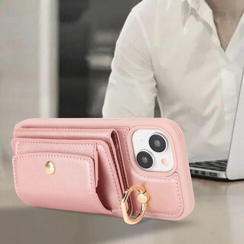for iPhone 15 Plus Case with Card Holder for Women, for iPhone 15 Plus Phone Case Wallet with Strap Credit Card Slots Crossbody with Kickstand Zipper Case for iPhone15Plus-Rose Gold in Kuwait